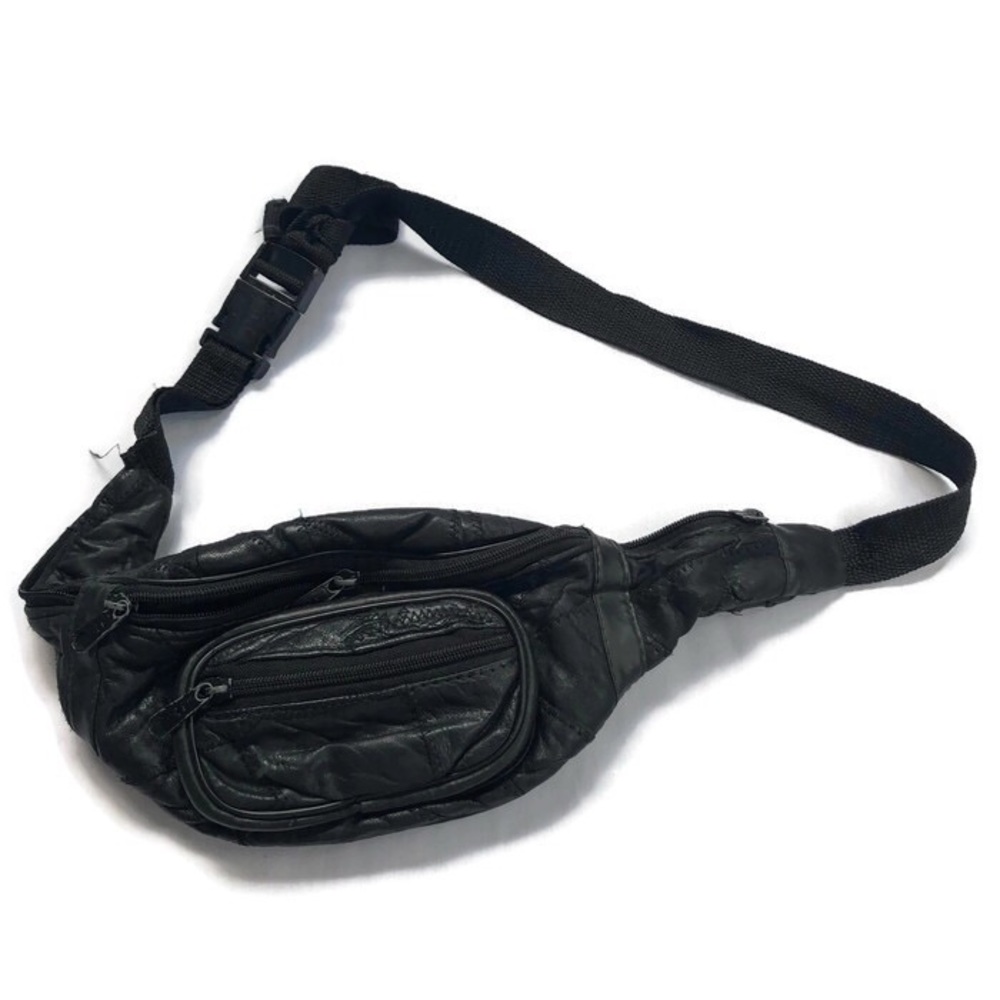 🍌Waist bag Vintage Black Leather Patch Fanny Pack